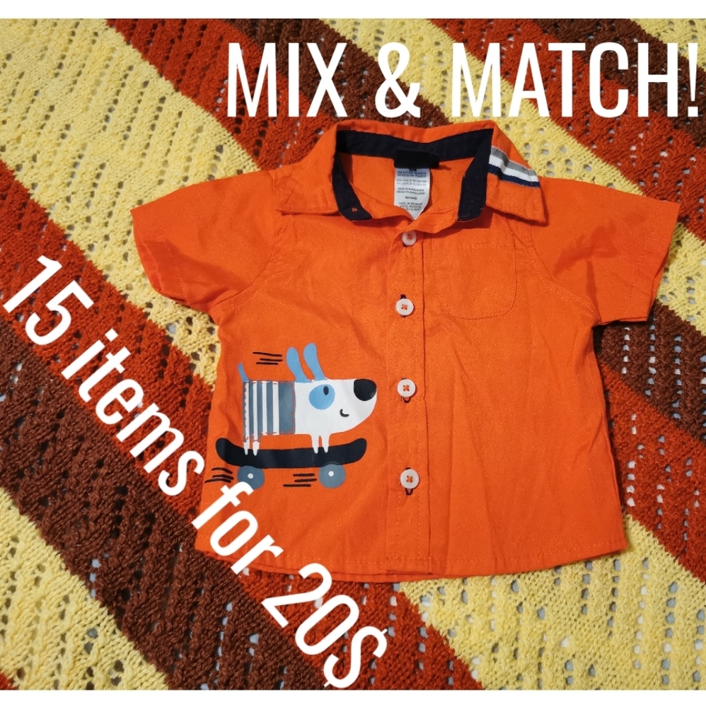 15 for 20$ | Orange Baby Button-up Shirt with Dog Print